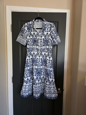 SHEIN White Midi Dress with Blue Floral Print